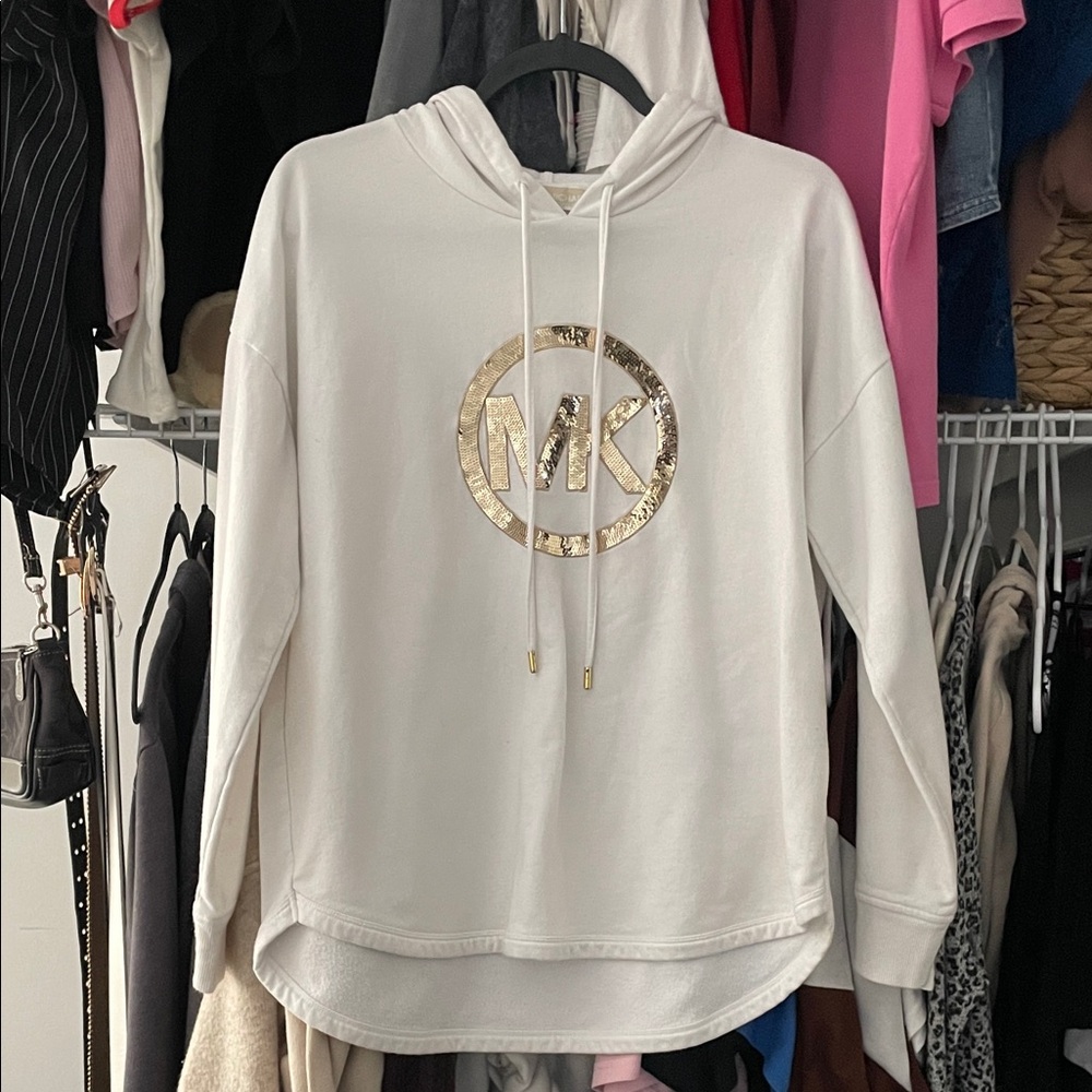 Michael Kors Cream Hoodie with Gold Emblem